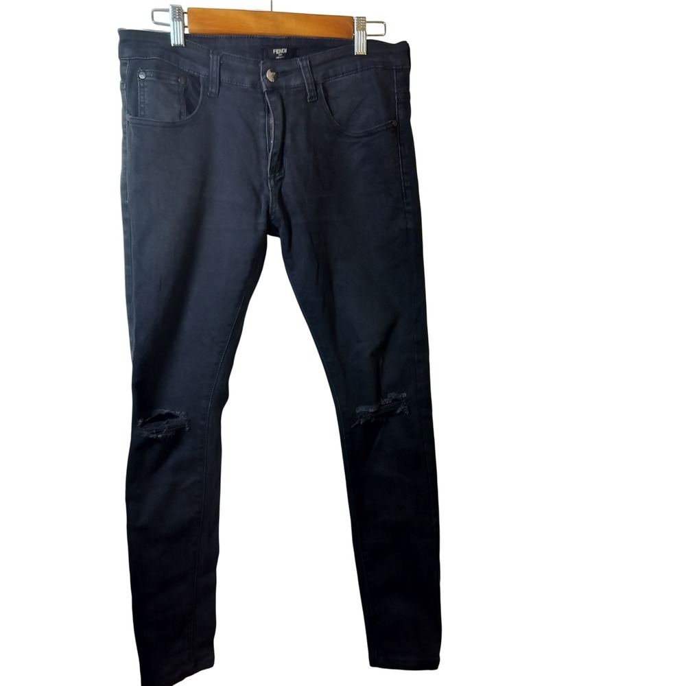 Fendi Roma Mens Black Distressed Ripped Slim Fit Denim Jeans Made in Italy 31x27